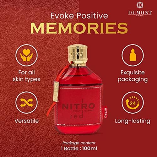 Dumont Nitro Red 3.4 Fl Oz Eau De Parfum for Men – Rich Fruity Woody Floral Fragrance