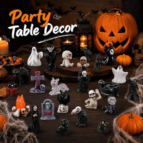 DIYDEC 60pcs Halloween Resin Miniatures Mini Ghost Skull Figures