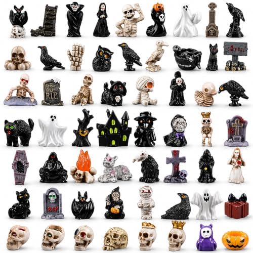 DIYDEC 60pcs Halloween Resin Miniatures Mini Ghost Skull Figures