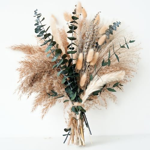 Green Pampas Grass Boho Bouquet – Exquisite Lavender and Eucalyptus Dried Flower