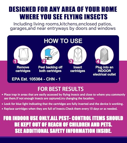 Flying Insect Trap for Indoor Use (2 Starters & 6 Refill Cartridges), UV