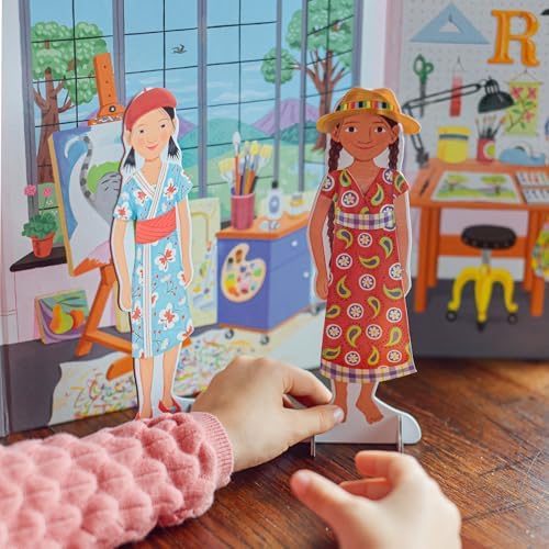 eeBoo Musician and Artist Paper Dolls Set - Reusable Dress-Up Play with Stand-Up Scene