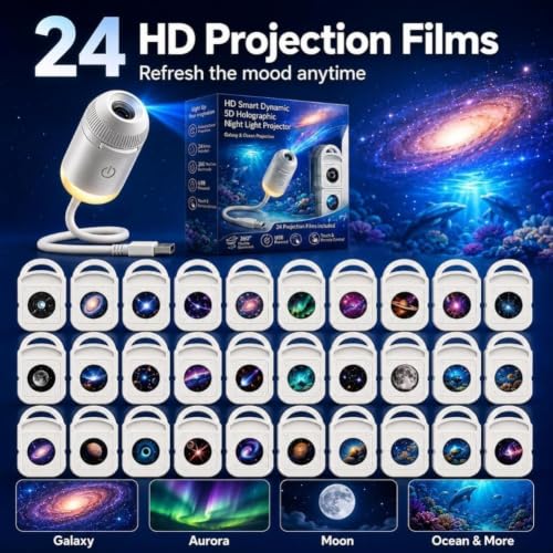 2027 Upgraded Hd Smart Dynamic 5d Holographic Night Light Projector, Plug and