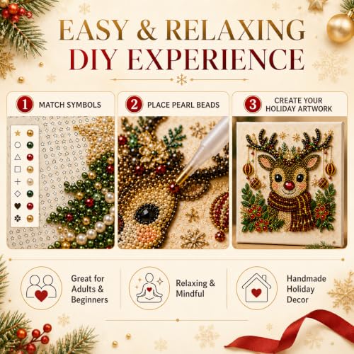 LJSCQF DIY Christmas Pearl Diamond Painting Art Kit with Frame, Home Wall