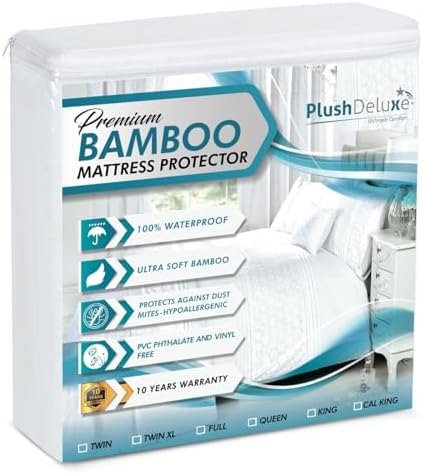 PlushDeluxe Bamboo Waterproof Mattress Protector, King Size, Ultra Soft