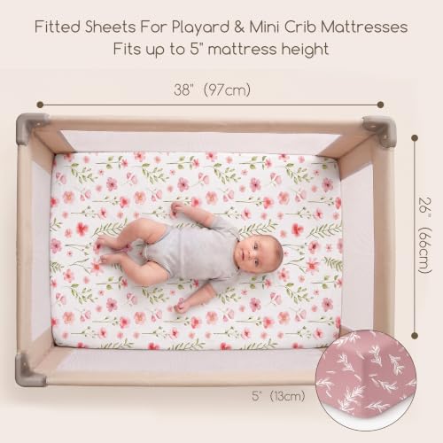 Pack and Play Mattress Sheets Fitted, 3 Pack Mini Crib Sheets