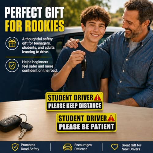 Student Driver Magnet for Car 2 Pack, Large Reflective 10x3.4 in
