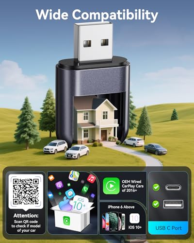 Burnt Sugar Wireless Carplay Adapter for iPhone 2026 Upgraded, Ultra-Mini USB