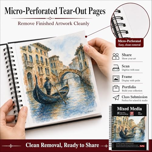 SuFly Mixed Media Sketchbook 9x12, Mixed Media Paper_98lb/160gsm, 60 Sheets