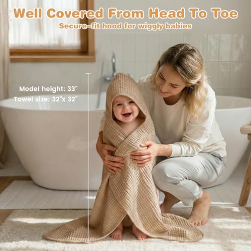 Muslin Hooded Baby Towels 2 Pack, 100% Cotton Baby Bath Towels for Newborn