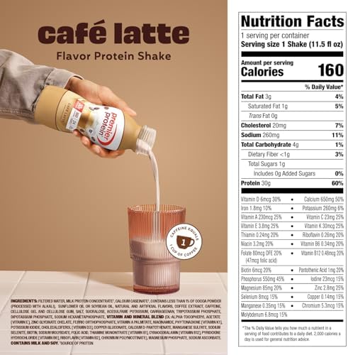 Premier Protein +Energy 30g High Protein Shake, Café Latte, 12 Pack