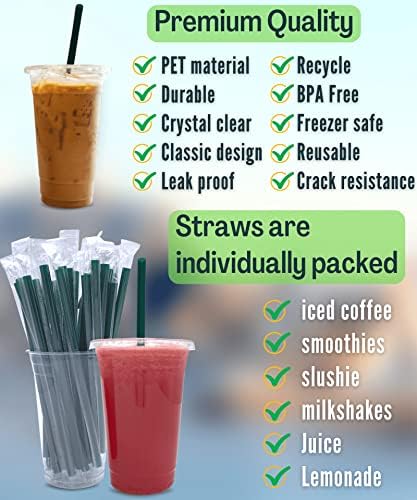Cappatua 20 oz Clear Plastic Cups with Lids and STRAWS