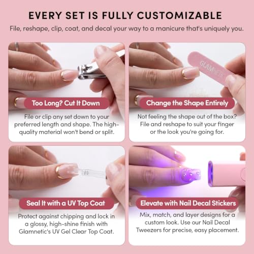 Glamnetic Press On Nails - Short Almond, Glossy Fake Nails 30 Pc Full Kit