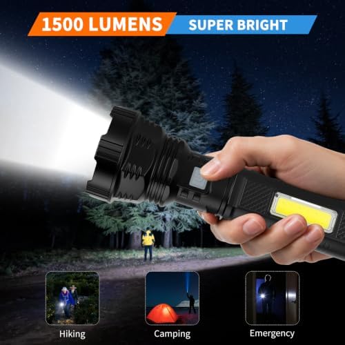 VOETIR Led Solar Flashlight, 1500 Lumens Led Solar Handheld Flashlights with IP65