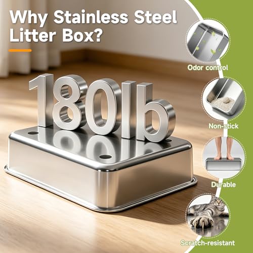 Stainless Steel Cat Litter Box with Lid, XL Metal High Sided Litter Box