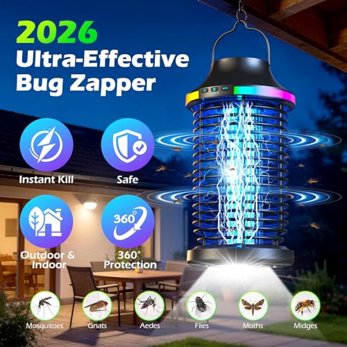 Rechargeable Bug Zapper Outdoor, 4200V Powerful Electric Mosquito Zapper