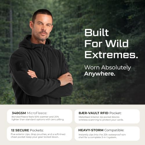 BAERSkin Tactical Hoodie Jacket for Men - Military Style Fleece Sweater for Cold, Rain