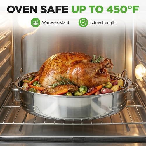 NutriChef 20" Oval Roasting Pan with Rack and Lid