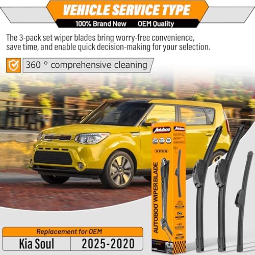 AUTOBOO Windshield Wiper Blade Replacement for Kia Soul 2020-2025
