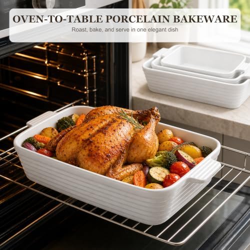 MALACASA Casserole Dishes for Oven, Porcelain Baking Dish Set of 4