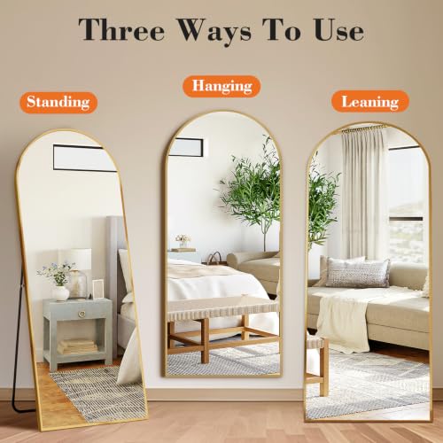 DUMOS 64"x21" Arched Full Length Floor Mirror, Full Body Mirror, Gold