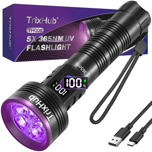 365nm 5xLED Blacklight UV Flashlight Rechargeable Powerful UV Light