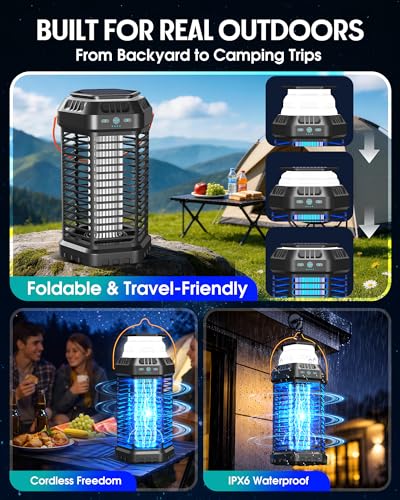 Foldable Solar Bug Zapper Outdoor – Portable 4500V Mosquito Zapper with 12H