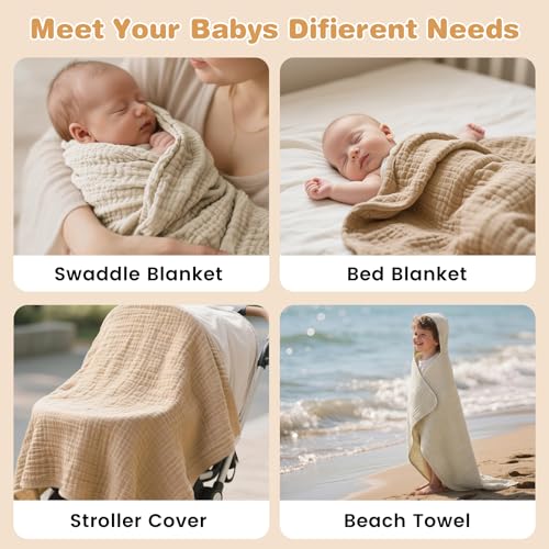 Muslin Hooded Baby Towels 2 Pack, 100% Cotton Baby Bath Towels for Newborn