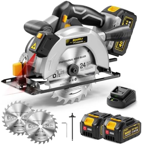 SOARFLY 21V 6-1/2" Cordless Circular Saw, Total 8000mAh, Laser Guide
