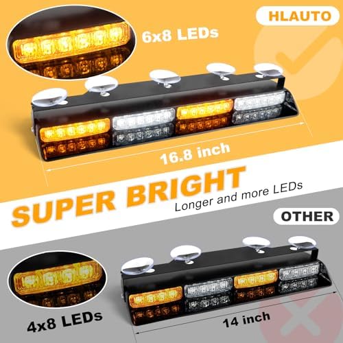 HLauto 2x16.8 inch Dash Strobe Lights, 48 LED Visor Light Bars