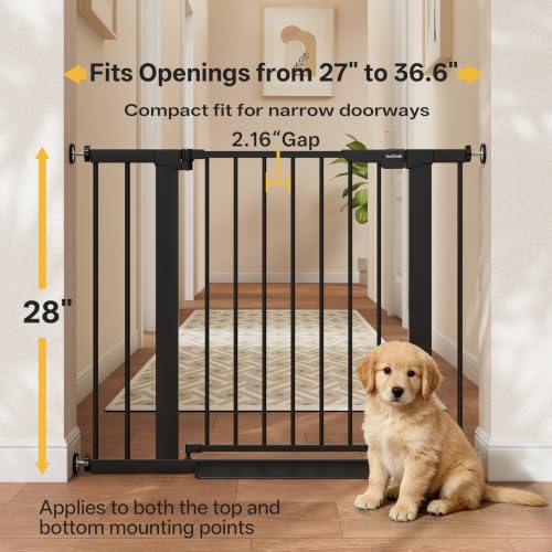InnoTruth 27-36.6 in Wide Baby Gate for Stairs and Doorways, Black