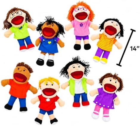 Fun Express Hand Puppets for Kids, 8 Multicultural, 14 Inch