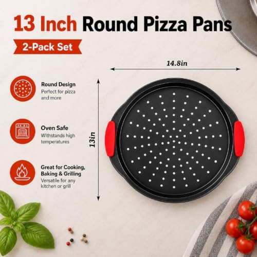 13 Inch Pizza Pan for Oven (2 Pack) Round Pizza Pan with Holes