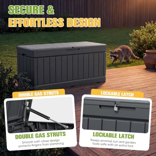 Greesum 82 Gallon Resin Deck Box, All Weather Outdoor Storage, Dark Gray