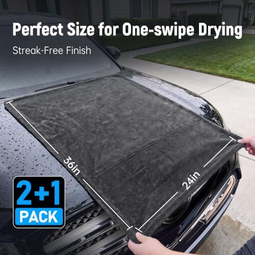 Veco 3-Piece Car Drying Towels, 1300 GSM 70/30 Twist-Loop Microfiber, Gray