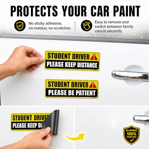 Student Driver Magnet for Car 2 Pack, Large Reflective 10x3.4 in