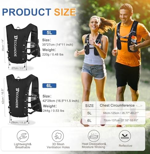 Running Vest for Women Men, 5L/6L Lightweight Hydration Backpack Running Pack for