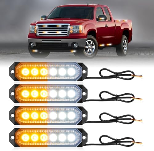 HLauto 4pcs 6LED Strobe Grille Lights Surface Mount Hazard Lights