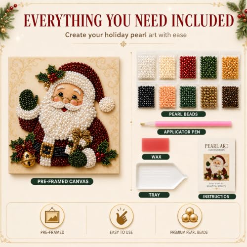 LJSCQF DIY Christmas Pearl Diamond Painting Art Kit with Frame, Home Wall