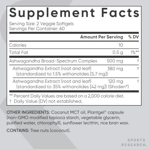 Sports Research® Ashwagandha w/Coconut MCT Oil, 60 Softgels