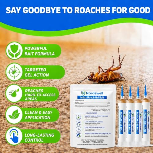 Cockroach Gel Bait, Professional Roach Gel Bait with 0.6% Indoxacarb, 4 x 30g