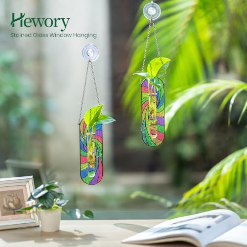 Hewory Stained Glass Window Hanging: 2PCS Propagation Stations, Rainbow