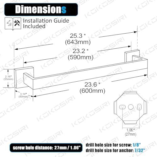 KOKOSIRI 24-Inch Single Towel Bar, Bathroom Kitchen Towel Holder
