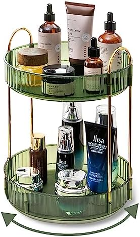 360 Rotating Makeup Organizer for Vanity,2 Tier Large Capacity Skincare Organizers