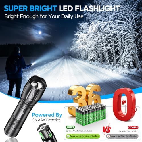 6 Pack LED Small Flashlights High Lumens, 36 AAA Batteries Included