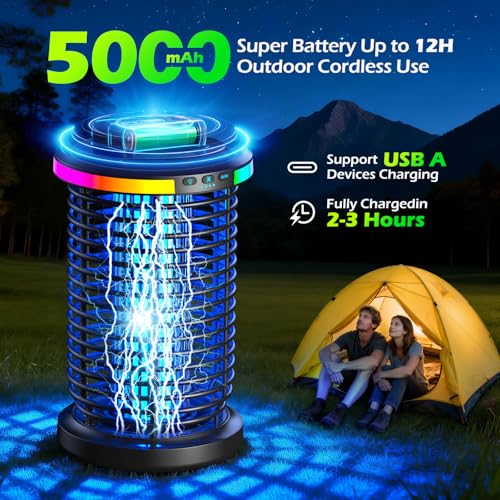 Rechargeable Bug Zapper Outdoor, 4200V Powerful Electric Mosquito Zapper