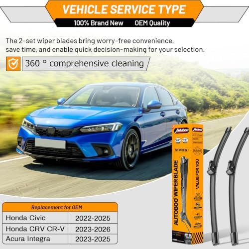 AUTOBOO Windshield Wiper Blade Replacement for Honda Civic CR-V Integra