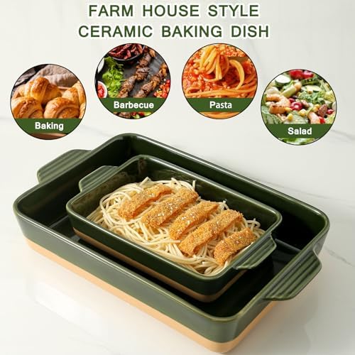 Ceramic Baking Casserole Dish with Handles, Large 9x13 inch Pan and Middle Baking Pan
