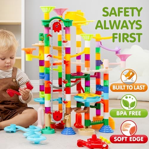 JOYIN 236Pcs Glowing Marble Run with Motorized Elevator- Construction Building Blocks