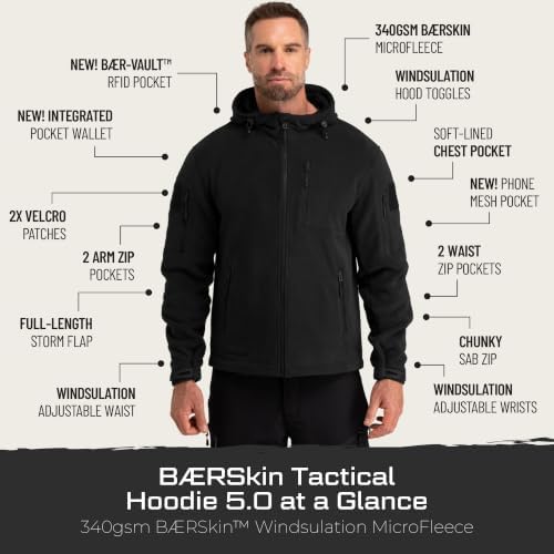 BAERSkin Tactical Hoodie Jacket for Men - Military Style Fleece Sweater for Cold, Rain